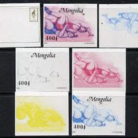 Mongolia 1996 Atlanta Olympics 400t (Wrestling) set of 7 imperf progressive proofs comprising the 5 individual colours plus 2 and 3-colour composites unmounted mint