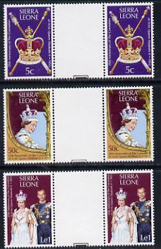 Sierra Leone 1978 Coronation 25th Anniversary set of 3 gutter pairs (SG 601-3) unmounted mint