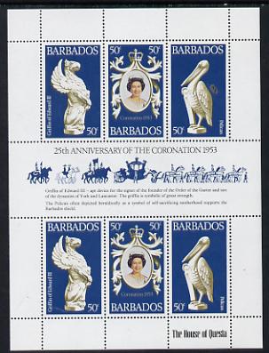 Barbados 1978 Coronation 25th Anniversary sheetlet (QEII & Pelican) SG 597a unmounted mint