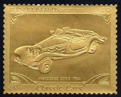 Bernera 1985 Classic Cars - 1934 Mercedes £12 value perforated & embossed in 22 carat gold foil unmounted mint