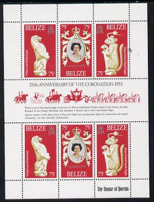 Belize 1978 Coronation 25th Anniversary sheetlet (QEII, Maya God & Lion) SG 464a unmounted mint