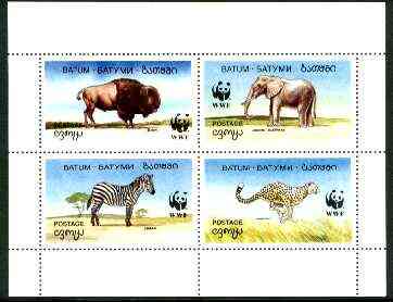 Batum 1994 WWF Wild Animals perf sheetlet containing undenominated set of 4 (believed to be proofs submitted for approval prior to determining the face values) unmounted mint