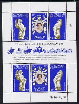 Falkland Islands 1978 Coronation 25th Anniversary sheetlet (QEII, Dragon & Ram) unmounted mint SG 348a