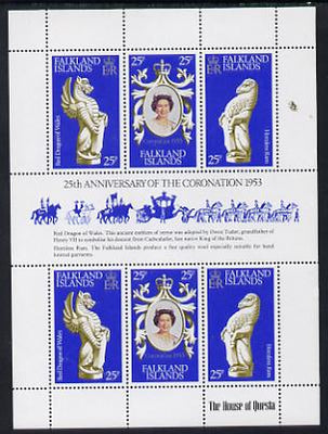 Falkland Islands 1978 Coronation 25th Anniversary sheetlet (QEII, Dragon & Ram) unmounted mint SG 348a