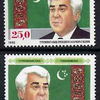 Turkmenistan 1992 Pres Saparmyrat Niyazov & National Flag (normal plus reversed design) Mi 9 & 11*