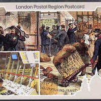 Postcard of Postal Centenary (London Postal region card LPR 4) used with illustrated Parcel Centenary cancel