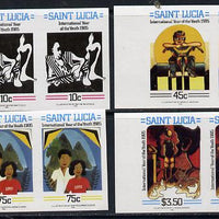 St Lucia 1985 Int Youth Year set of 4 each in unmounted mint imperf pairs (SG 841-44var)