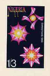 Nigeria 1968 Christmas (unissued) - original hand-painted artwork for 1s3d value showing Decorative Stars on board 3.5