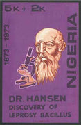 Nigeria 1973 Centenary of Discovery of Leprosy Bacillus - original hand-painted artwork for 5k + 2k value (Showing Dr Hansen & Microscope) by unknown artist on card 6" x 9" endorsed 'unacceptable'