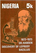 Nigeria 1973 Centenary of Discovery of Leprosy Bacillus - original hand-painted artwork for 5k value (Showing Dr Hansen & Microscope) by Olajide I Oshiga on card 6" x 9"