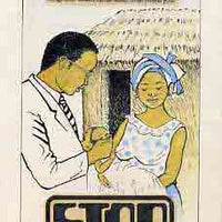 Nigeria 1984 Stop Polio Campaign - original hand-painted artwork for 25k value (Child receiving vaccine) by Francis Nwaije Isibor on card 5" x 8.5" endorsed B5