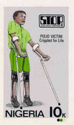 Nigeria 1984 Stop Polio Campaign - original hand-painted artwork for 10k value (Polio Victim) by NSP&MCo Staff Artist Olukoya Ogunfowora on card 5" x 8.5" endorsed A3