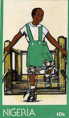 Nigeria 1984 Stop Polio Campaign - original hand-painted artwork for 10k value (Polio Victim) by S O Nwasike on card 5