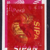 Peru 1994 Jewels from Sipan (2nd Series) 5s value,(gold mask) imperf proof comprising red, blue and yellow colours upright plus red from 3s value sideways unmounted mint as SG 1831*