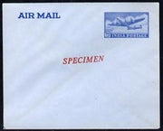 India 1957c 90np postal stationery envelope (Douglas DC-4) opt'd SPECIMEN, status uncertain
