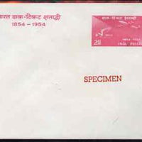 India 1954 Stamp Centenary 2as postal stationery envelope (Airmail Transport) opt'd SPECIMEN, status uncertain
