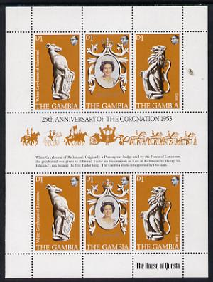 Gambia 1978 Coronation 25th Anniversary sheetlet (QEII, Lion & Greyhound) unmounted mint, SG 397a