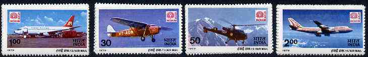 India 1979 'India 80' International Stamp Exhibition (Mail-Carrying Aircraft) set of 4 unmounted mint, SG 942-45*