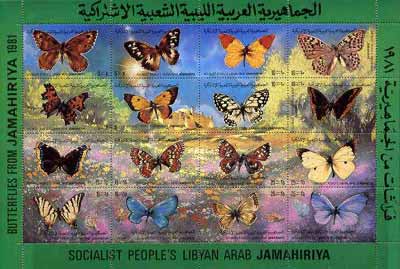 Libya 1981 Butterflies perf sheetlet containing complete set of 16 vals unmounted mint, SG 1102-17