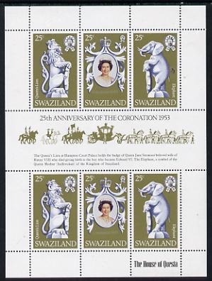 Swaziland 1978 Coronation 25th Anniversary sheetlet (QEII, Lion & Elephant) SG 293a unmounted mint