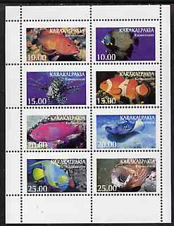 Karakalpakia Republic 1997 Fish perf sheetlet containing complete set of 8 unmounted mint