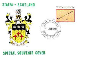 Staffa 1982 Sports Accessories 20p (Golf) perf single on illustrated cover with first day cancellation