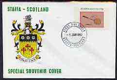 Staffa 1982 Sports Accessories 35p (Badminton) perf single on illustrated cover with first day cancellation