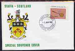 Staffa 1982 Sports Accessories 35p (Badminton) imperf single on illustrated cover with first day cancellation