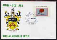 Staffa 1982 Sports Accessories 45p (Table Tennis) perf single on illustrated cover with first day cancellation
