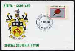 Staffa 1982 Sports Accessories 45p (Table Tennis) imperf single on illustrated cover with first day cancellation