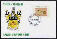 Staffa 1982 Sports Accessories 75p (Squash) imperf single on illustrated cover with first day cancellation