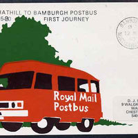 Postcard of Royal Mail Postbus (privately produced) used for first journey of Chathill to Bamburgh Service (handstamp with 1970 date error corrected to 1980)