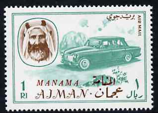 Manama 1967 Car 1R opt'd on Ajman from Transport set unmounted mint, SG 9