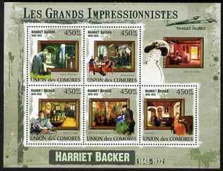 Comoro Islands 2009 Impressionists - Harriet Backer perf sheetlet containing 5 values unmounted mint