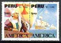 Peru 1992 'America' Columbus the unissued perf se-tenant set of 2,unmounted mint