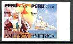 Peru 1992 'America' Columbus the unissued imperf se-tenant pair (c 5,000 ptas = £21) unmounted mint