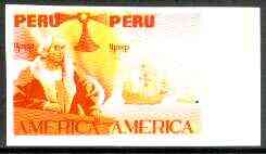 Peru 1992 'America' Columbus imperf se-tenant proof pair in red and orange only unmounted mint