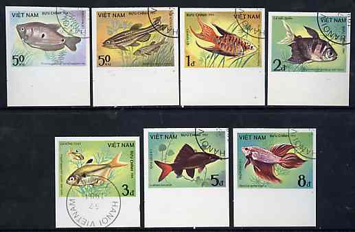 Vietnam 1984 Fishes imperf set of 7 cto used (very scarce with only a limited number issued thus) as SG 700-06*