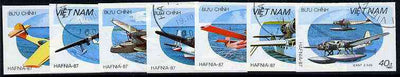 Vietnam 1987 'Hafnia 87' Stamp Exhibition (Flying Boats) imperf set of 7 cto used (very scarce with only a limited number issued thus) as SG 1136-42*