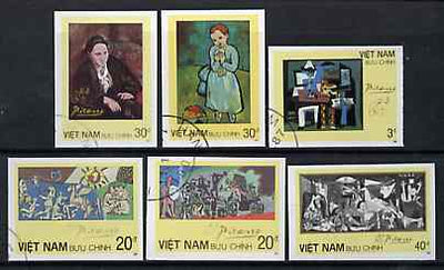 Vietnam 1987 Paintings by Picasso imperf set of 6 cto used (very scarce with only a limited number issued thus) as SG 1124-29*