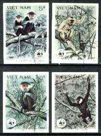 Vietnam 1987 WWF Monkeys imperf set of 4 cto used (imperf mint set cat $120 by Scott, unpriced used) as SG 1120-23*