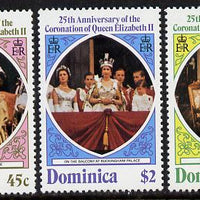 Dominica 1978 Coronation 25th Anniversary perf 14 set of 3 unmounted mint from sheets, SG 612-4