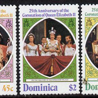 Dominica 1978 Coronation 25th Anniversary perf 12 set of 3 from sheetlets unmounted mint, SG 612-4