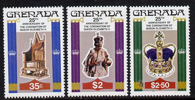 Grenada 1978 Coronation 25th Anniversary perf 14 set of 3 from sheets unmounted mint, SG 946-8