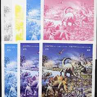 Abkhazia 1997 Dinosaurs composite sheetlet containing 8 values - the set of 7 imperf progressive proofs comprising the 4 individual colours plus 2, 3 and all 4-colour composite, unmounted mint