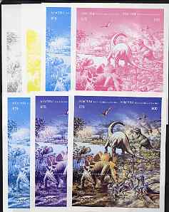 Abkhazia 1997 Dinosaurs composite sheetlet containing 8 values - the set of 7 imperf progressive proofs comprising the 4 individual colours plus 2, 3 and all 4-colour composite, unmounted mint