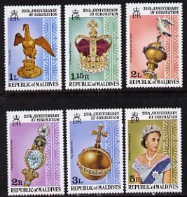 Maldive Islands 1978 Coronation 25th Anniversary perf 14 set of 6 from sheets (SG 755-60) unmounted mint