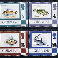 Gibraltar 1977 Fish, the 4 values from def set (1p, 4p, 10p & 50p) SG 375, 379, 383 & 387*