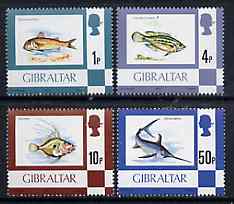 Gibraltar 1977 Fish, the 4 values from def set (1p, 4p, 10p & 50p) SG 375, 379, 383 & 387*