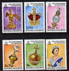Maldive Islands 1978 Coronation 25th Anniversary perf 12 set of 6 from sheetlets (SG 755-60) unmounted mint